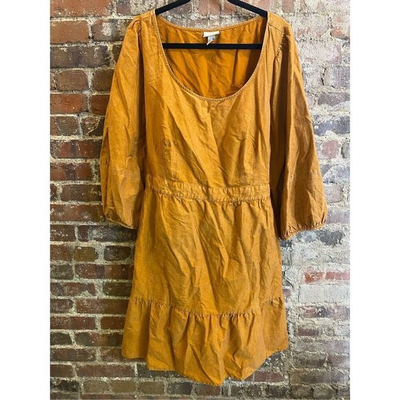 AVA & VIV Burnt Orange Scoop Neck 3/4 Balloon Sleeve Knee-Length Sun Dress Plus - Picture 2 of 13